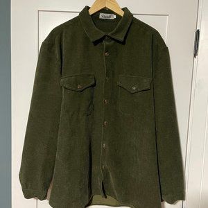 Men's Corduroy Green Button Down Shirt - XL